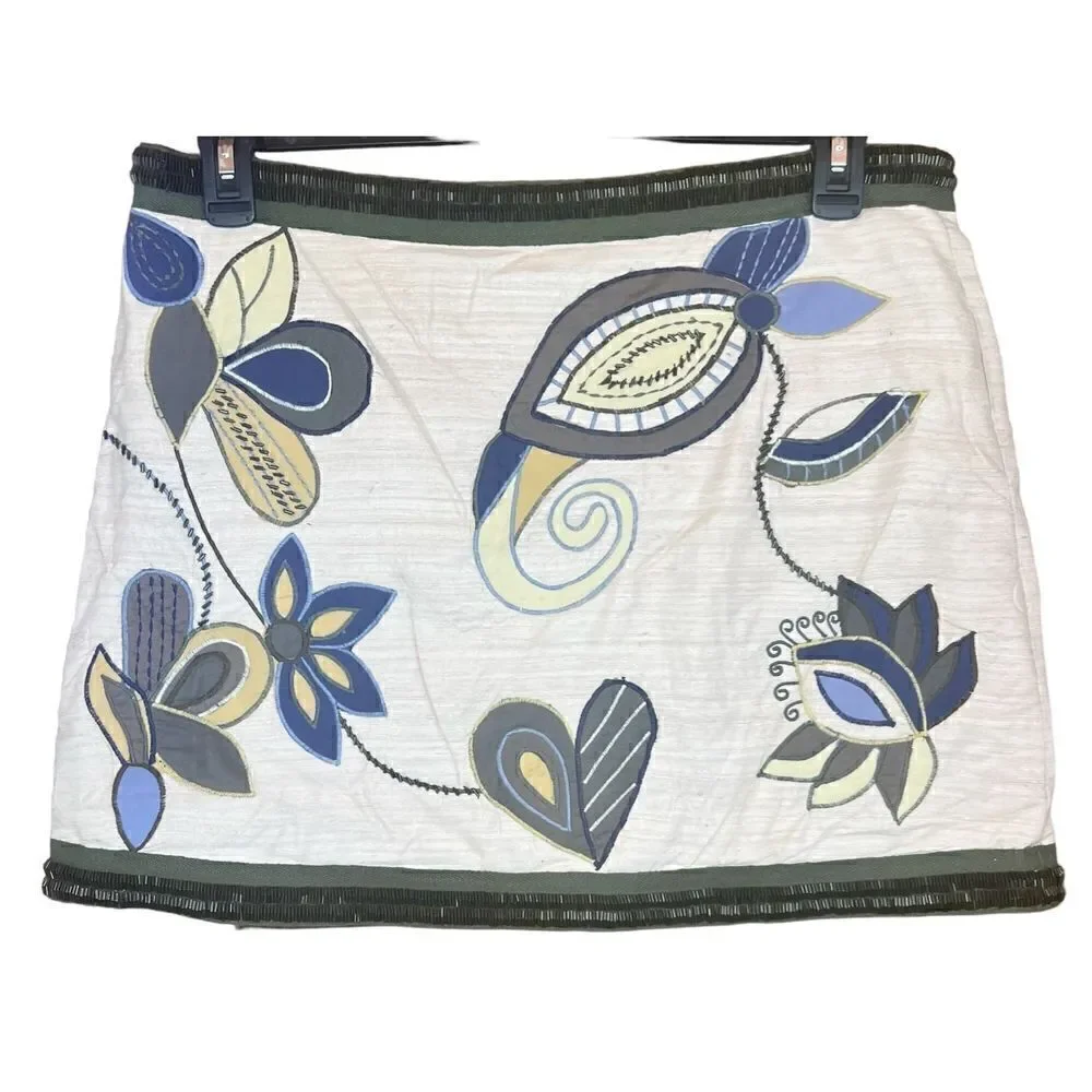 VERONICA BEARD Inga Embroidered Raw Silk Mini Skirt NWT Size 12
